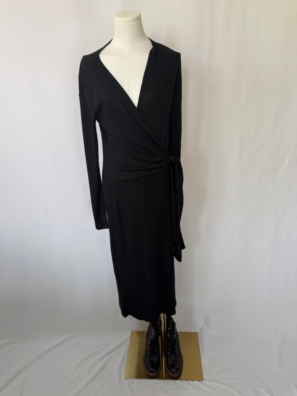 Rag & Bone Knit Rib Tie Midi Dress - Black (Size S, Brand New with Tags)